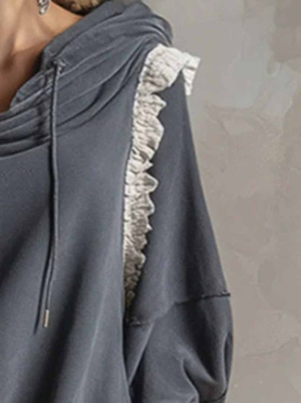 Fashion Casual Lace Trim Dark Gray Hooded Mini Skirt